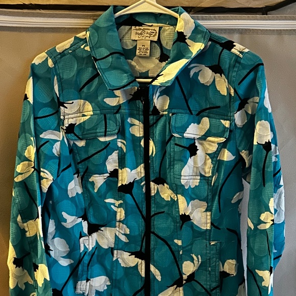 Molly & Maxx Blue Lightweight Petite Floral Zip Up Jacket Size Petite Small - Picture 4 of 4